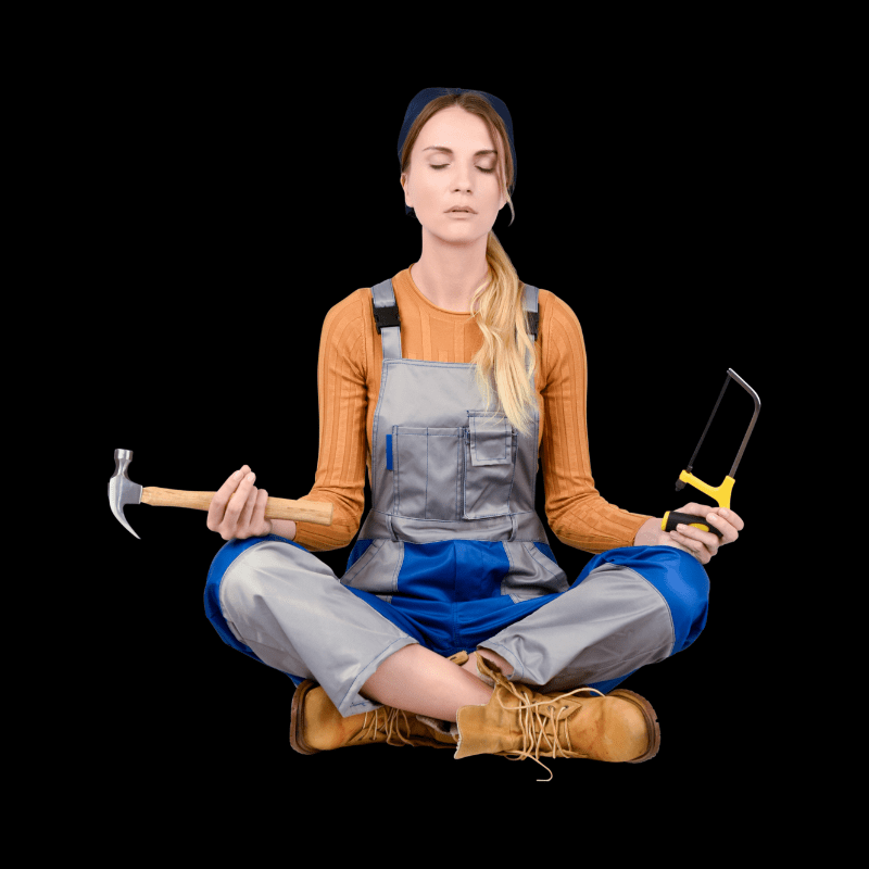 Woman using tools while meditating.