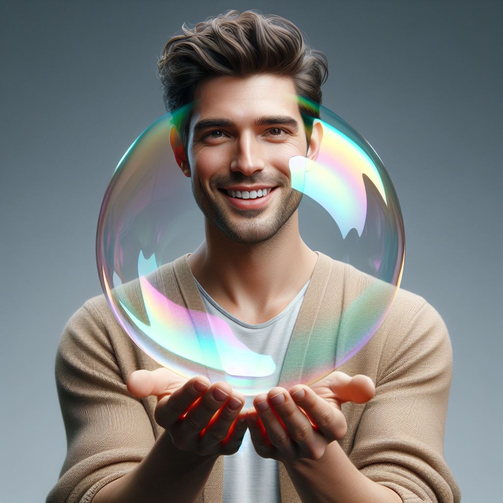 Man creating a bubble to reclaim his energy and power.
